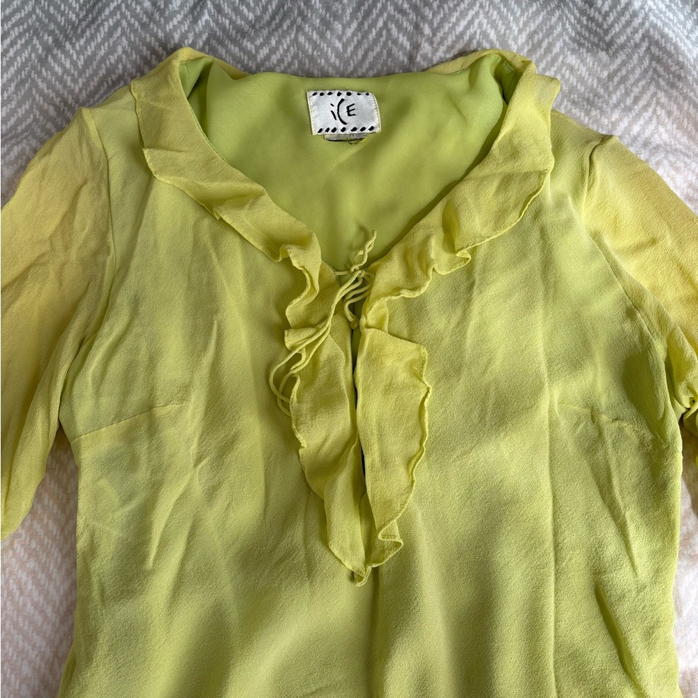 Lime Ruffle V-Neck Blouse - Picture 2 of 5